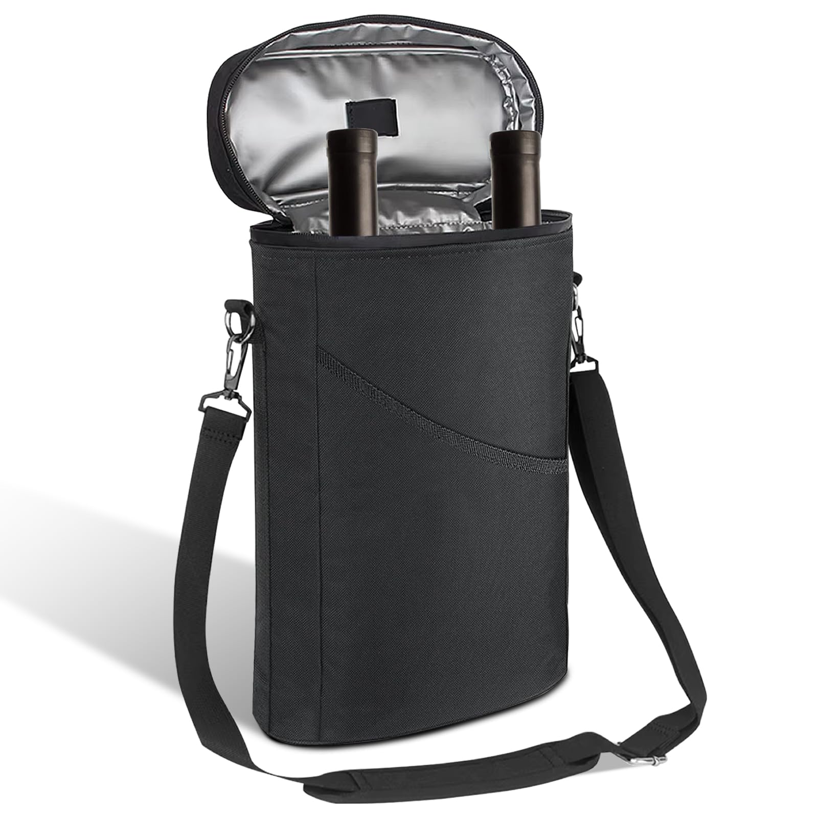 Borsa termica per vino, borsa per bottiglie, borsa frigo, borsa termica per vino, borsa termica isolata, borsa termica per vino portatile con cinghia, per 2 bottiglie di vino, bicchiere da vino