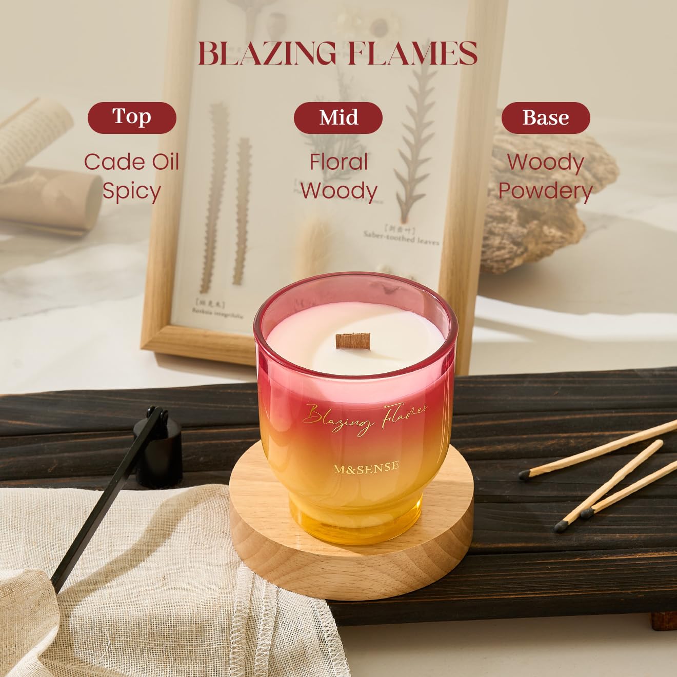 M&SENSE Scented Candle with Crackling Wick, Blazing Flames 270g, 60 Hours Long Burning Time,Perfect Christmas Gifts for Women - Image 3