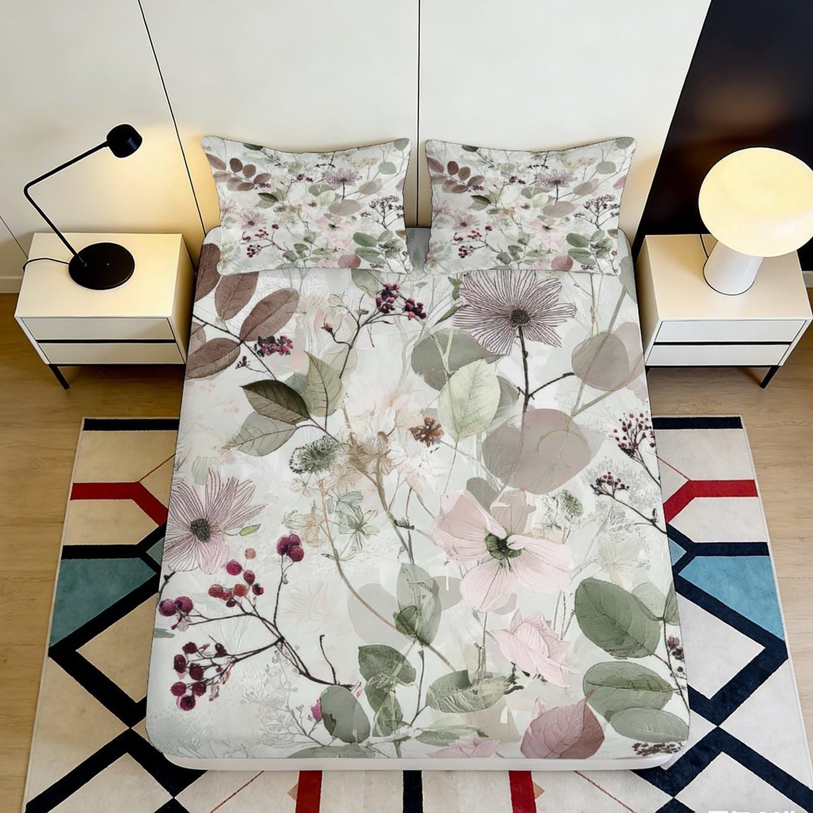 Pnayamiorkfel Style-7 3D Printed Botanical Garden Fitted Sheet Microfiber Soft Floral Meadow Mattress Cover For Bedroom Guest Room Decor 90X200x25cm