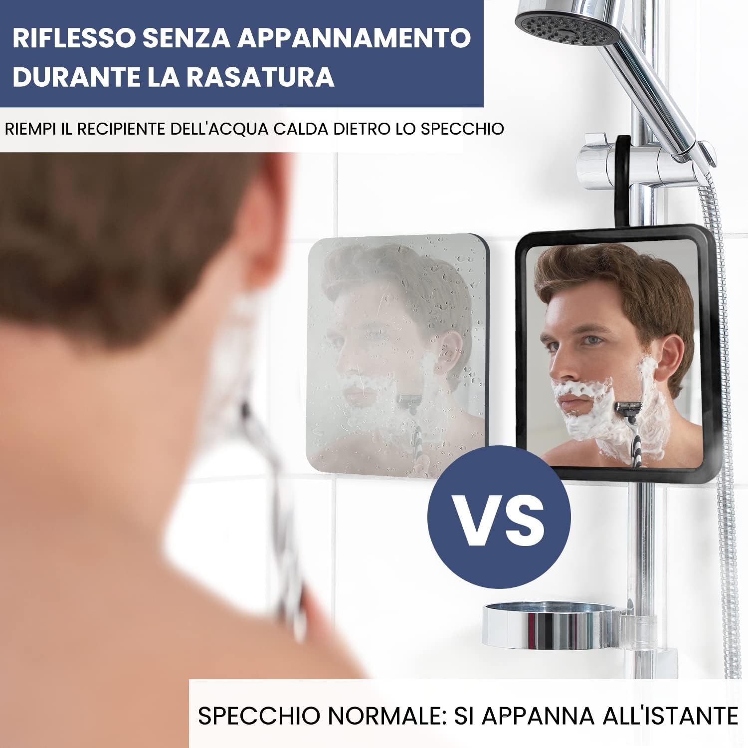 Mirrorvana Specchio appendibile da doccia antiappannamento - specchio rasatura in vetro, infrangibile, specchio barba da bagno, 20 x 18 cm