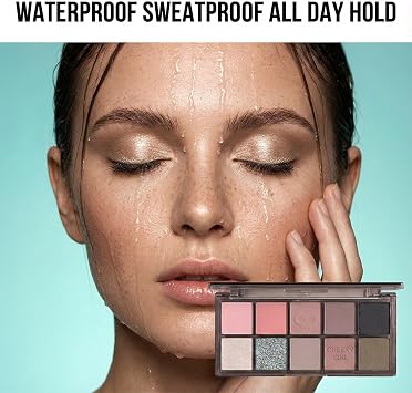 Nine-Colour Matte Shimmer Eyeshadow Palette with Square Pans - Compact Versatile Set for Day Night Makeup Looks Featuring Pink Champagne Gold Olive Silver and Neutral Tones with Dual-Ended Blending