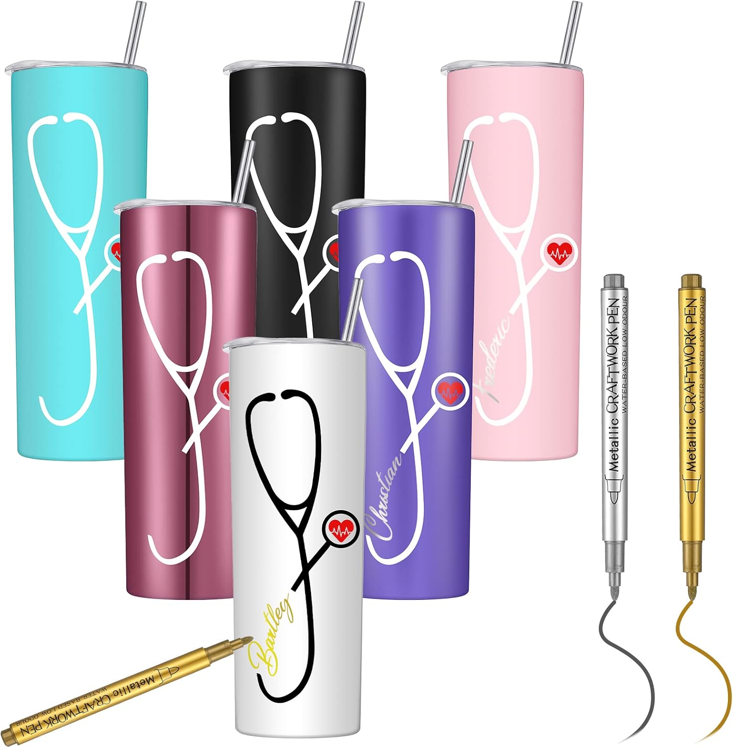 Eaasty 6 Pack Nurse Gifts Bulk 20 oz Personalized Nurse Stainless Steel Tumbler