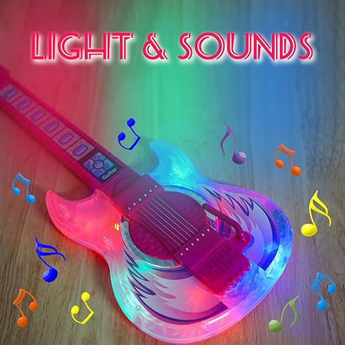 Miniatura 7 de Milk Frog Juguetes de guitarra para niñas, juego de guitarra y micrófono con gafas, máquina de karaoke con música y luz, instrumentos musicales,