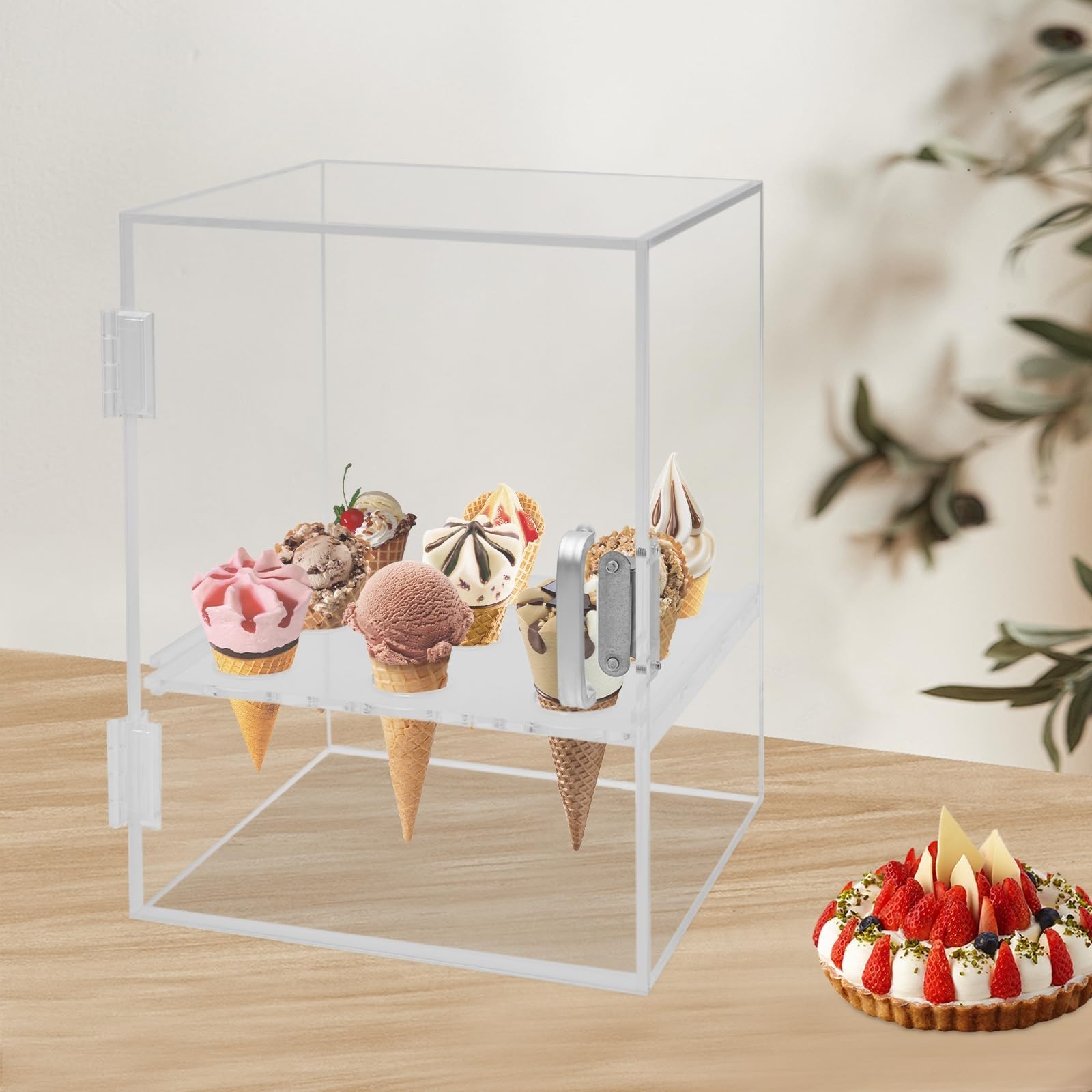 Vetrina per gelato in acrilico con paratia staccabile, espositore da tavolo per dessert a 9 fori, per negozi e caffè