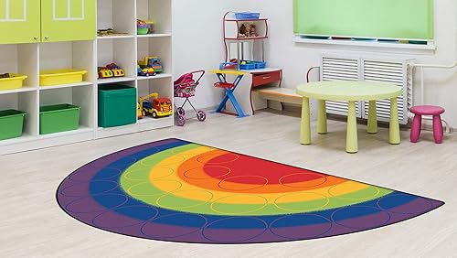 Miniatura 2 de Carpets for Kids 1262 Rainbow Rows - Alfombra de asiento para aula, 6 x 12 pies, semicírculo, multicolor