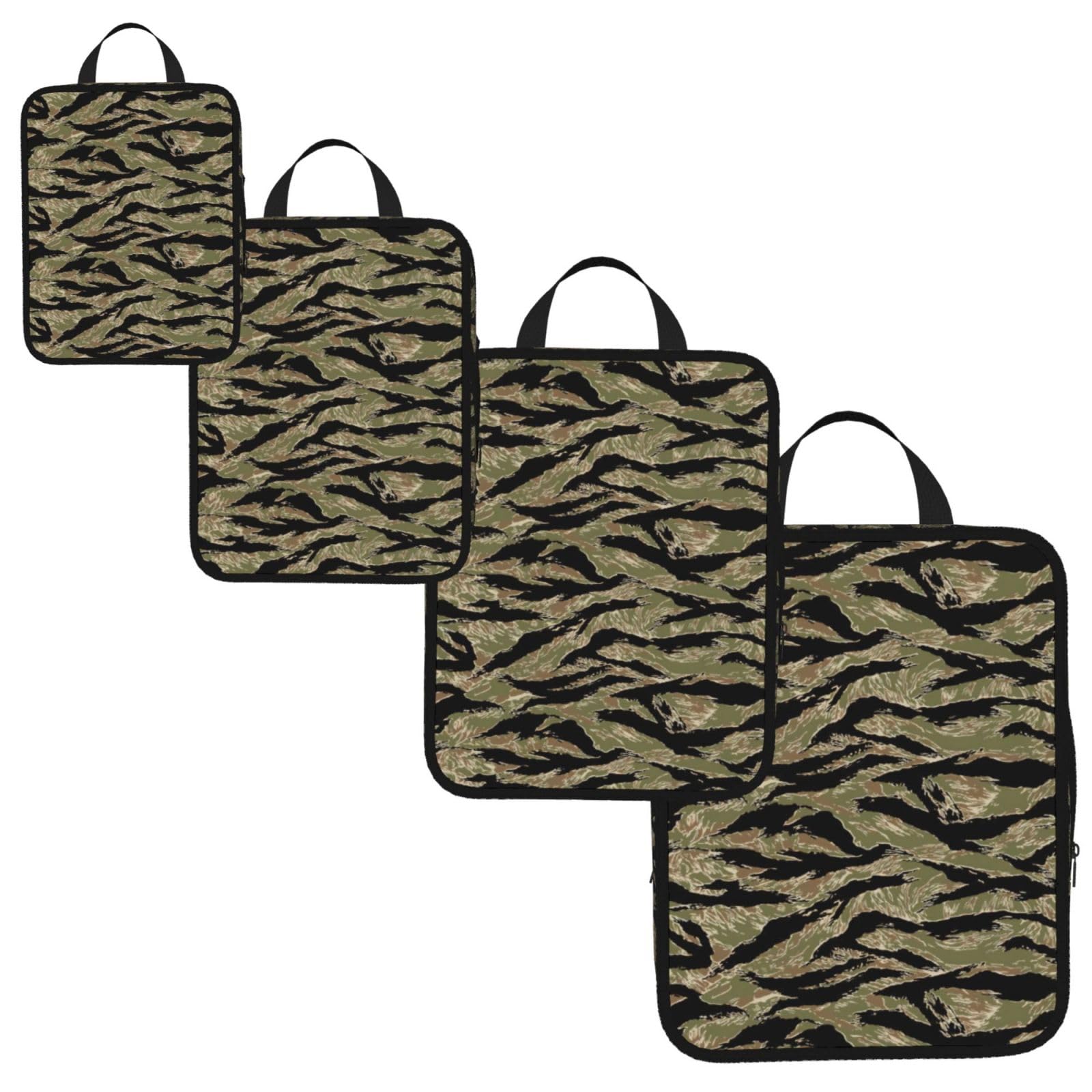 Tiger Stripe Camo Print 4 Set Compression Packing Cubes for Suitcases,Expandable Storage Bags Organizers