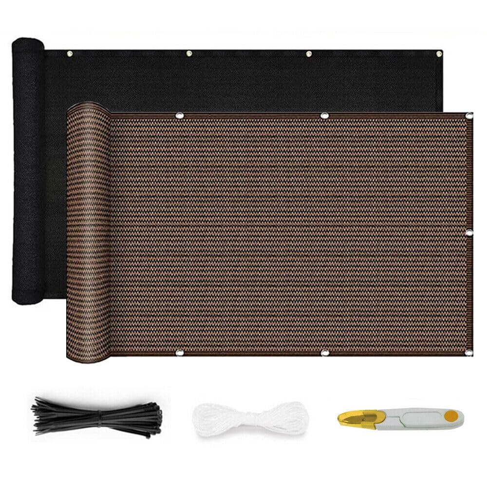 FENGSHENG-SHOP Balcony Privacy Screen 1 x 5 m Fence Screen for Balcony and Patio, Balcony Cover, Water-Repellent Wind Protection, with Rope, Cable Ties and Aluminium Eyelets (Brown)