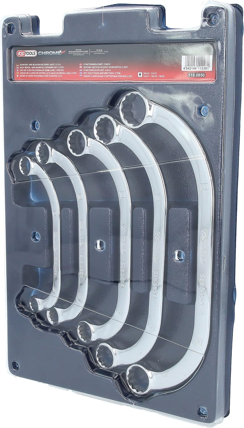 KS Tools 518.0850 CHROMEplus Zestaw gietych kluczy oczkowych, 5-szt, 10x12-19x22mm