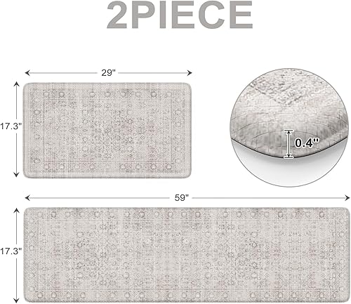 Miniatura 2 de Sungea Tapete de cocina bohemio, 2 unidades, acolchado antifatiga, antideslizante, impermeable, tapete de PVC de espuma cómoda para fregadero de