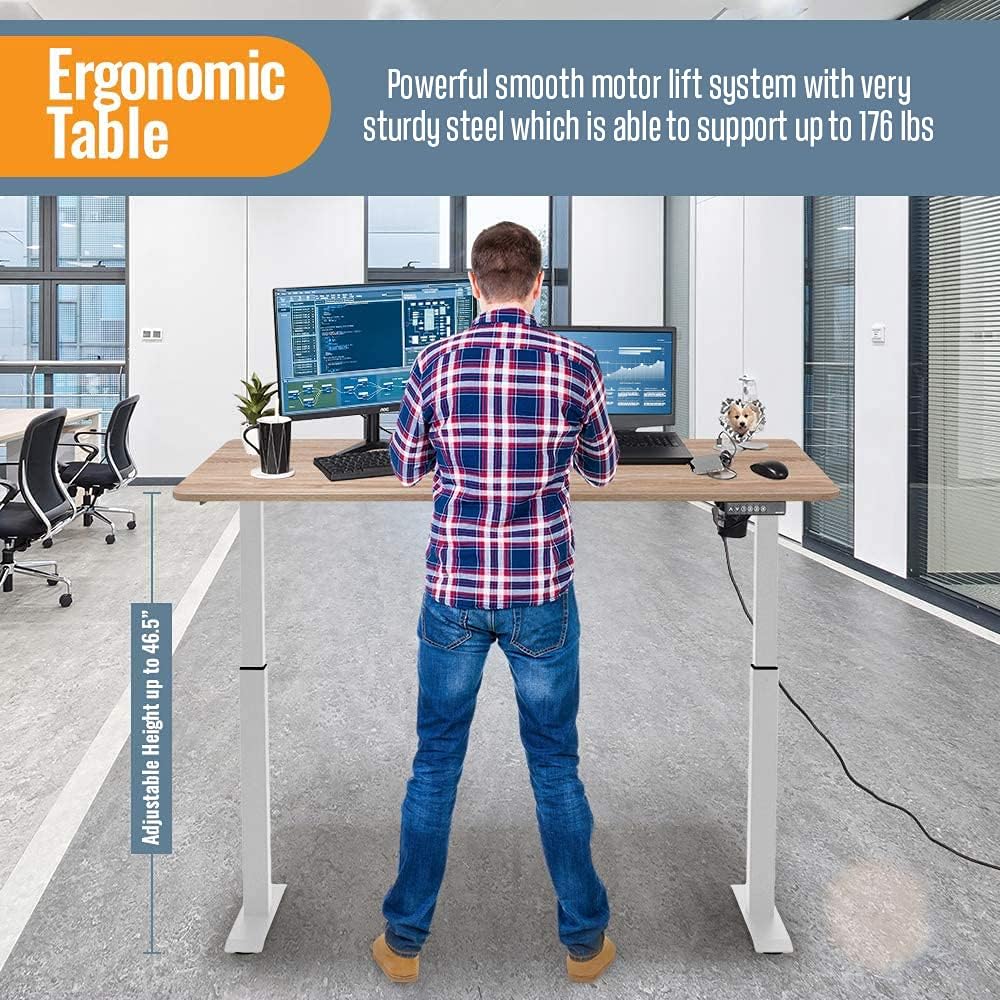 Mavo Craft 55-Inch Electric Standing Desk - Home Office and Study, Contemporary Style, Alloy Steel Base, Wood Top, Cable Management, 1 Drawer, for Working