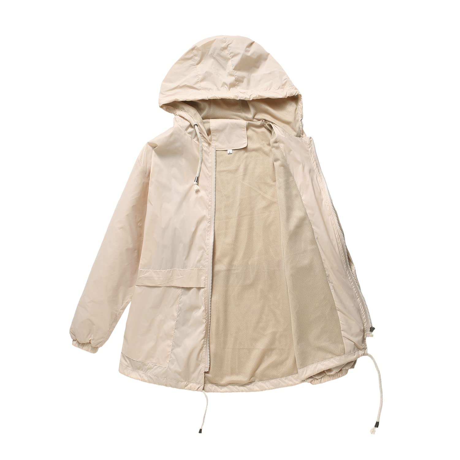 Mujeres Sólido Manga Larga Bolsillo Outwear Suelto Impermeable Malla Forro Empalme Cortavientos Abrigo Abrigos Chaqueta Fina Mujer Chubasquero Ultraligera Traje De Lluvia Con Capucha