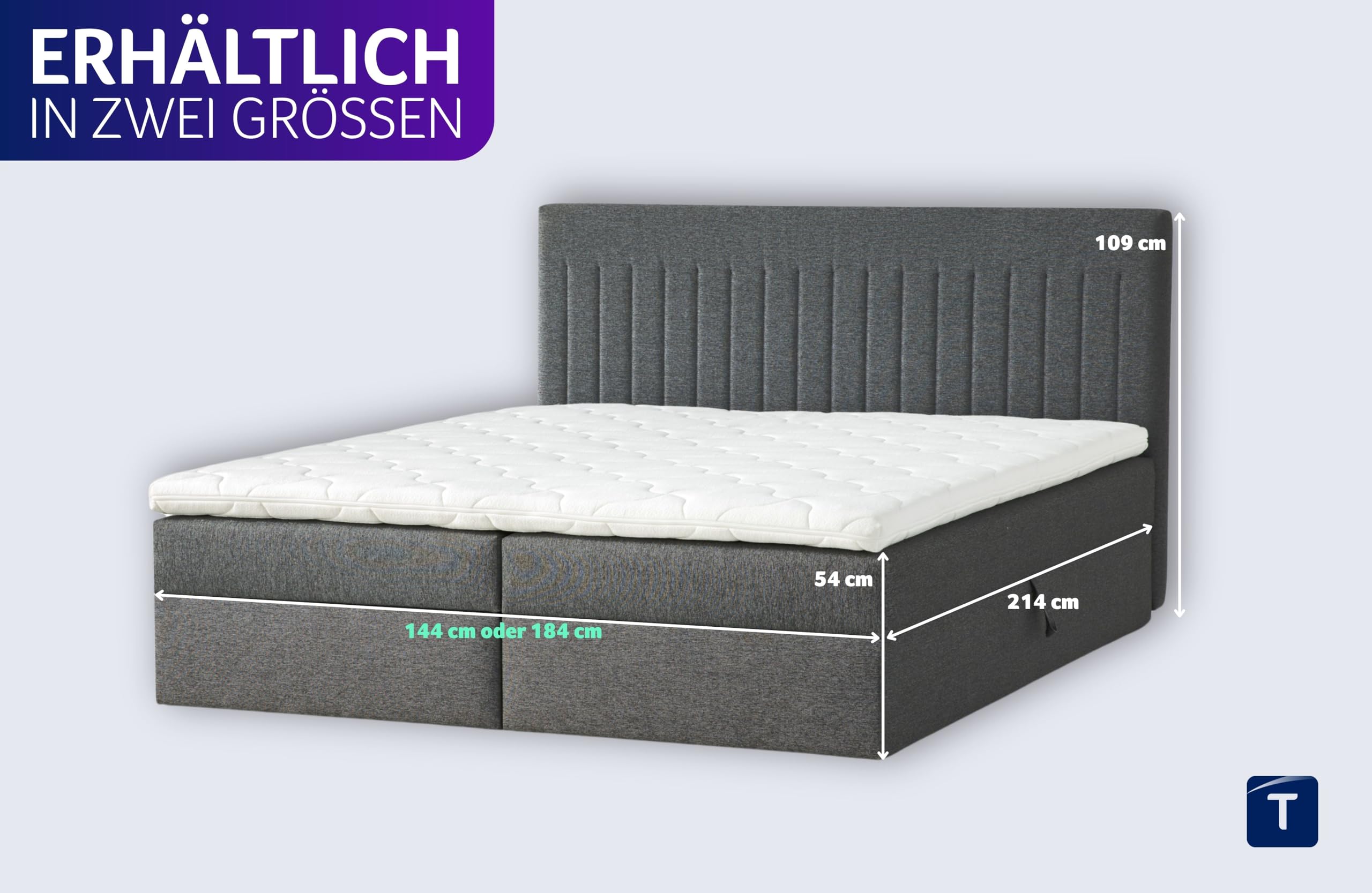 Traumnacht Boxbett Nizza mit praktischem Stauraum, mit 7-Zonen Tonnentaschenfederkernmatratze (H3) und Komfortschaumtopper, Leichter Aufbau, 180 x 200, dunkelgrau