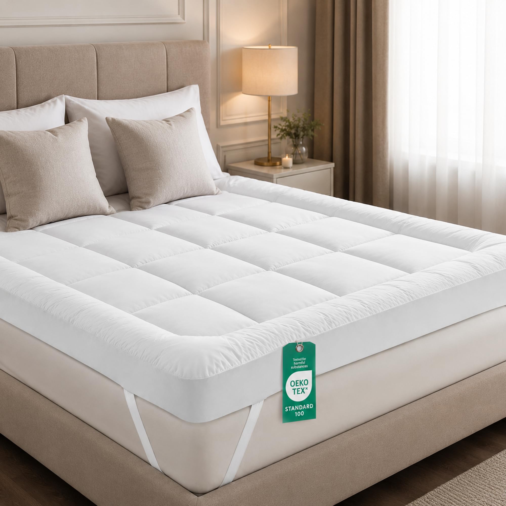 Posh Tag Microfiber Quilted Mattress Topper 4 Inch / 10cm Hotel Quality Extra Soft Fluffy and Hypoallergenic, Thick White,Deep Elasticised Corner Straps & Washable (4 ft (120 x 190 cm))