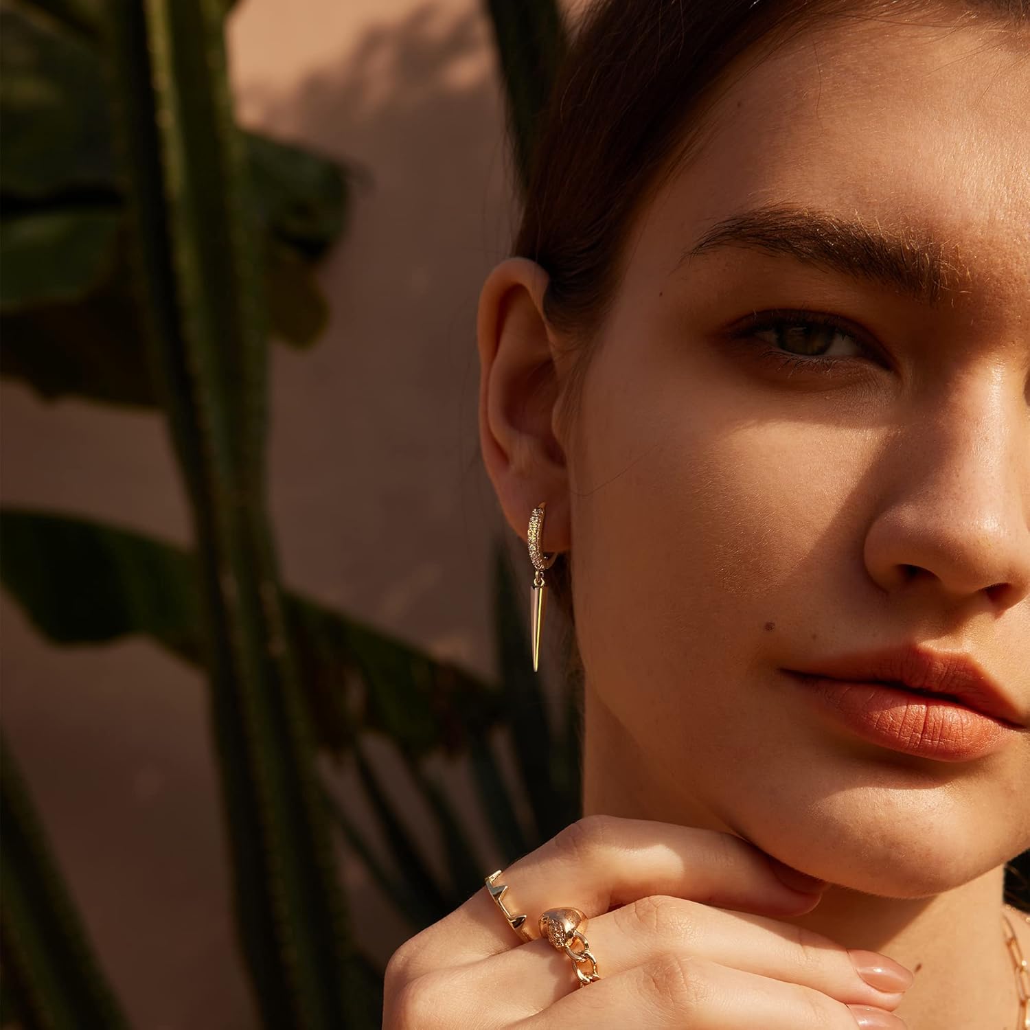 VALLOEY ROVER Gold Earrings for Women 14k Gold Plated Simple Hoops Dangle Earrings Dainty Charm Hypoallergenic Ear Jewelry for Women - Image 3