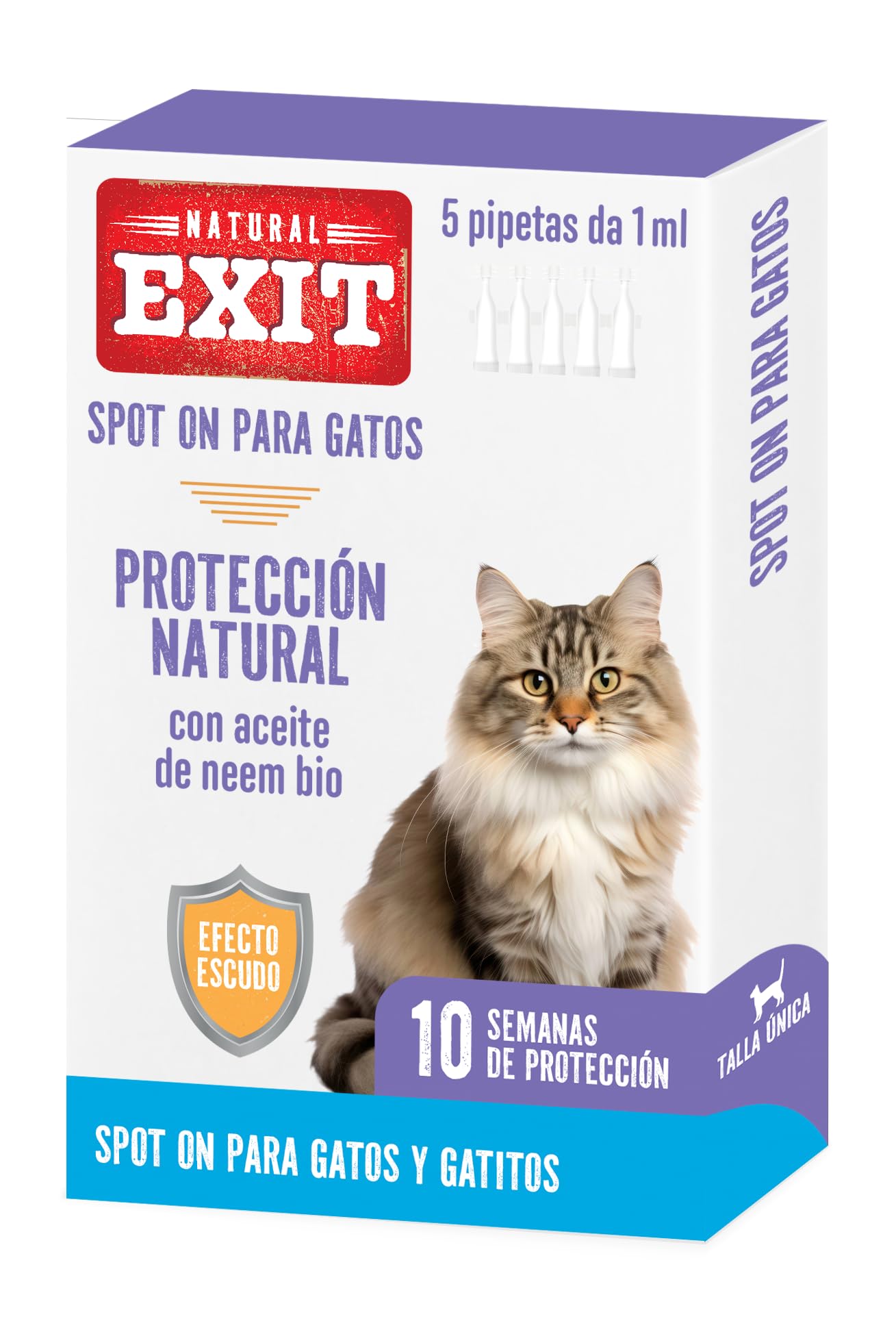 Spot On Antiparasitario Natural para Gatos y Gatitos de Larga Duración, 5 Pipetas de 1 ml, Protege contra Pulgas, Garrapatas, Flebotomos y Mosquitos