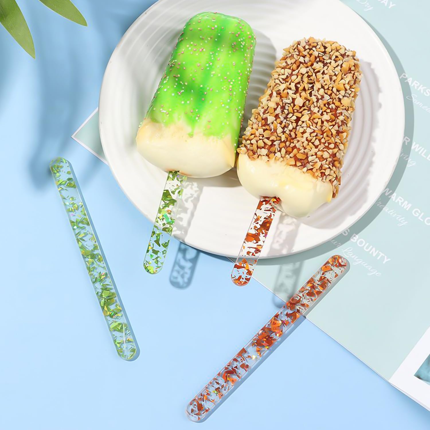 1 lot de 20 bâtonnets de glace, 1 paquet de 20 bâtonnets colorés, ensemble de bâtonnets en acrylique, bâtonnets de glace, moules à glace faits maison, moules à dessert, bâtonnets de glace