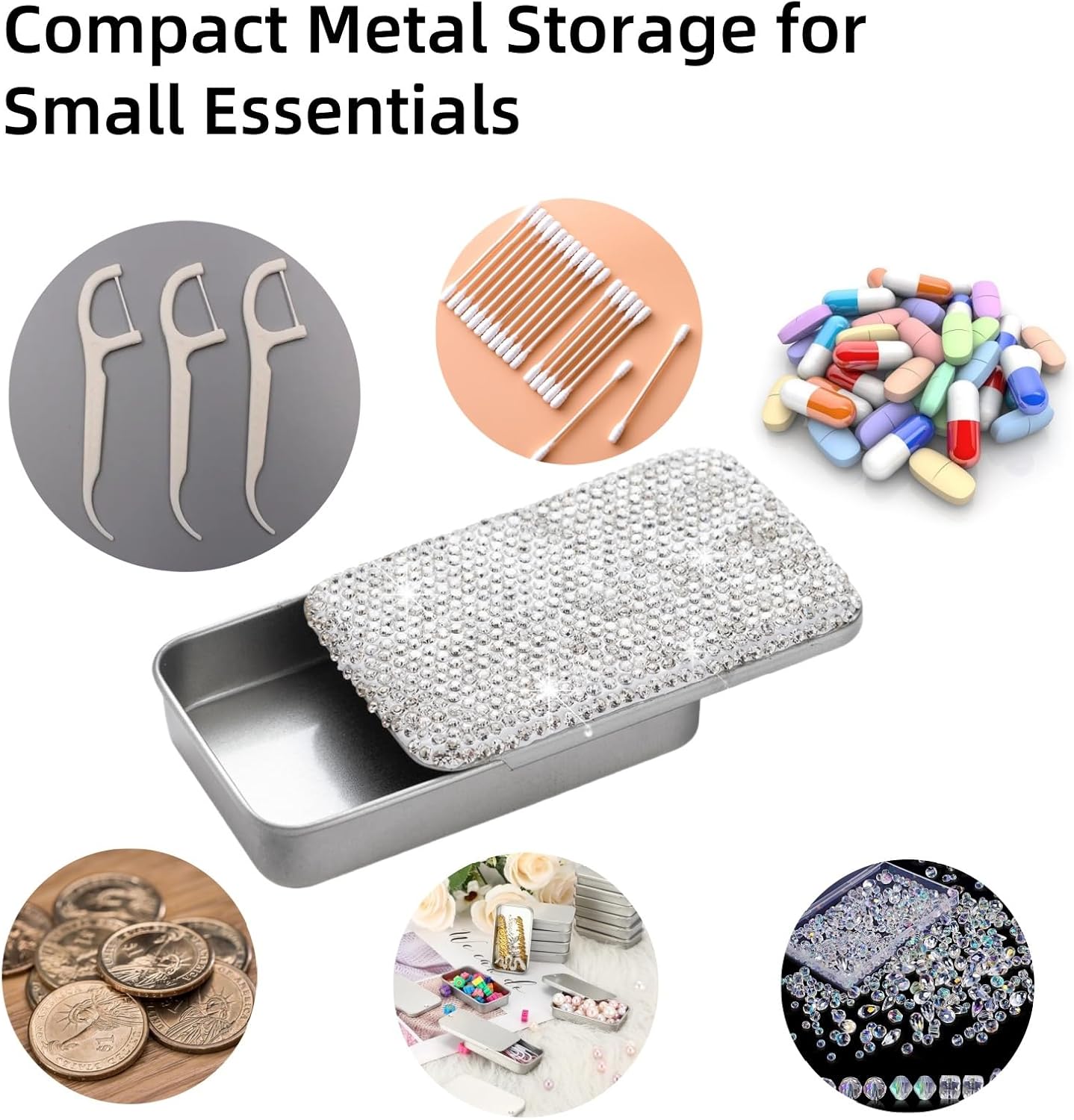2pcs Dental Floss Holder Bling Gum Container Small Metal Tin Box Case for Q-tip,Cotton Swab(Silver - Image 3