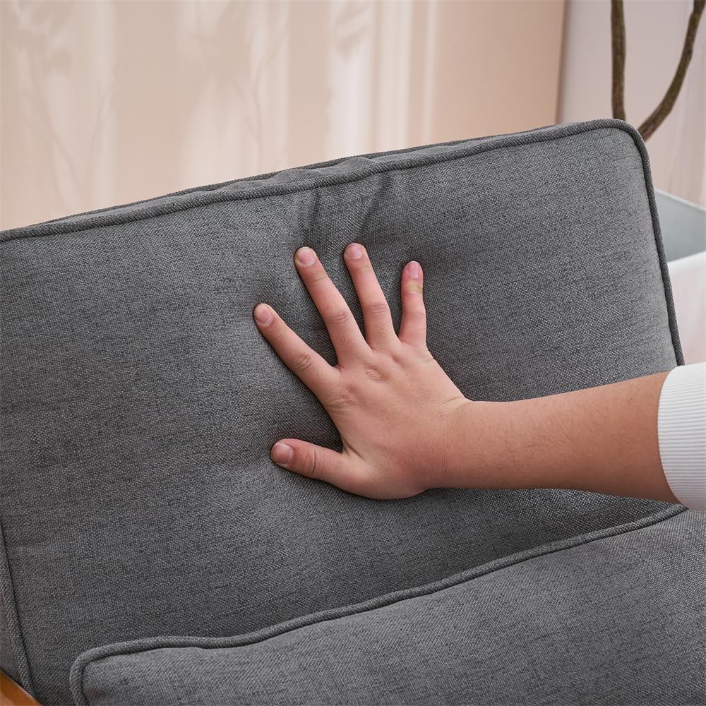 Accent Chair, Mid-Century Modern Upholstered Armchair with Lumbar Pillow, Comfy Lounge Chair Reading Chair with Solid Wood Frame & Soft Cushion for Living Room, Bedroom, Balcony, Dark Grey