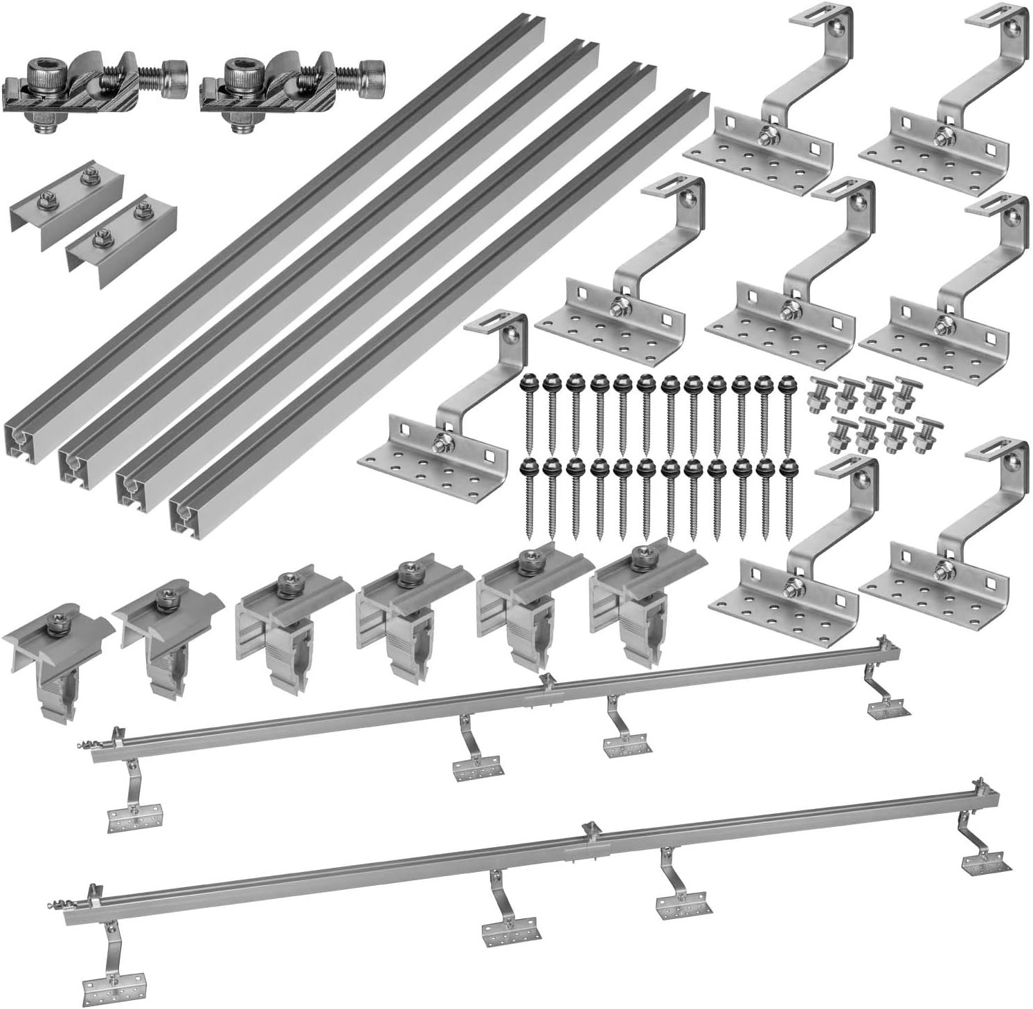 Crochets Toit Photovoltaïque Support Panneaux Solaires Warmfay - Pour Toit Tuile, Rail 1500 Mm | 2 Modules 1303 Mm | Aluminium Résistant Support PV 2 Modules