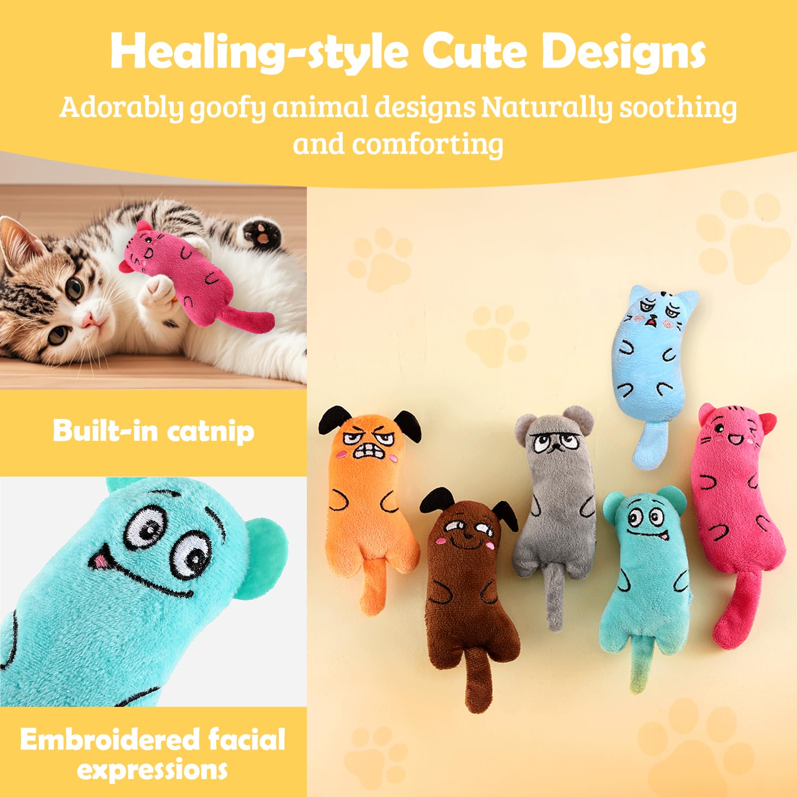 chanyi9588 6Pcs Catnip Toys for Cats,Cat Toys,Crinkle Kicker Plush Toys with Funny Cartoon Faces for Indoor,Plush Chew Teeth Cleaning Toy for Teething,Chewing,Interactive Play and Boredom Relief - Image 3