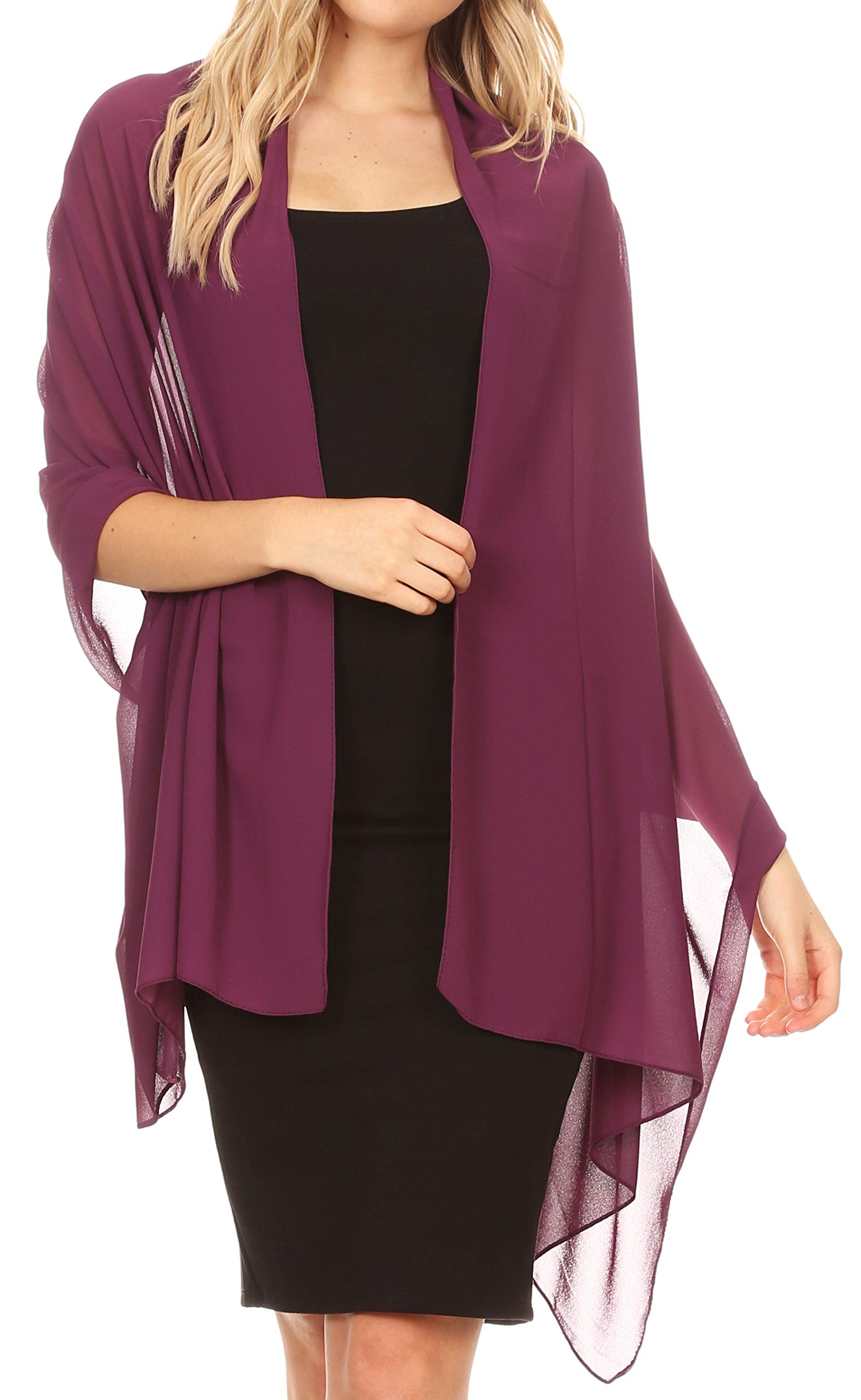 Sakkas 18225 - Jona Women Soft Sheer Chiffon Bridal Wedding Evening Scarf Shawl Wrap Stole - Plum - 7029