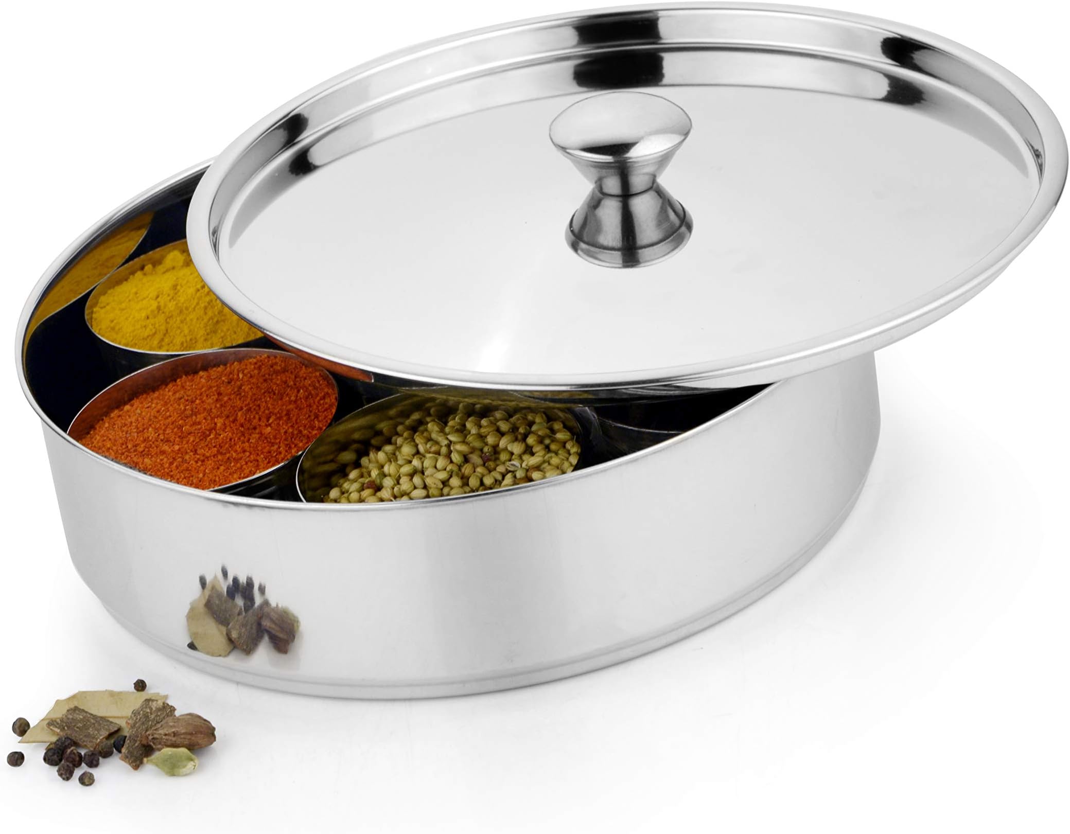 Mosaic Masala Box for Kitchen/Stainless Steel Masala Box Spice Box/Masala Dabba/Spice Organiser/Masala Box [Stainless Steel] – 11"" Masala Container with Masala Spoon", Silver (2STR-MSB-REG-11)