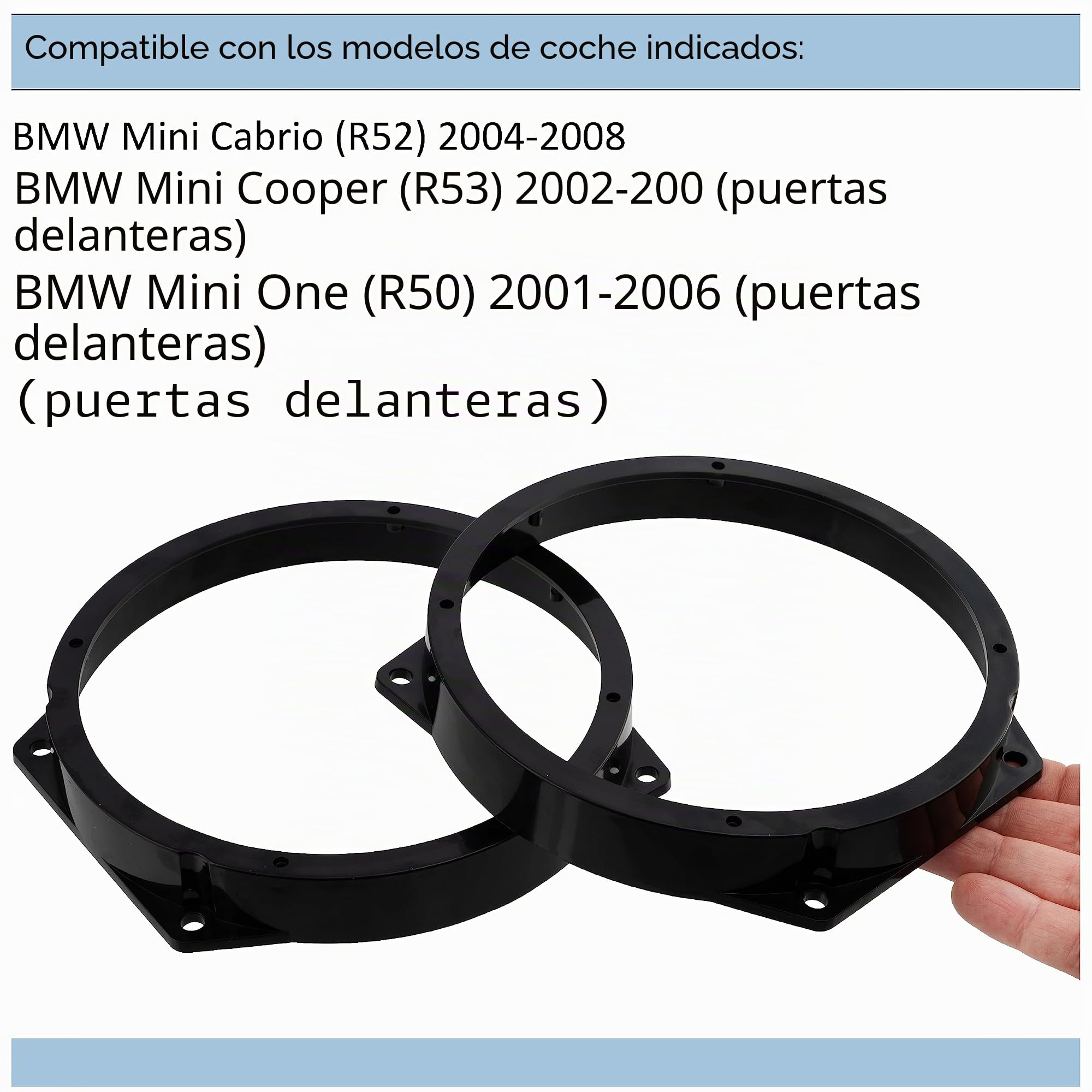 AERZETIX - C40675 - Juego de 2 Adaptadores/soportes para altavoces de coche Ø165mm - lado de montaje: puertas delanteras - compatible con BMW Mini Cabrio (R52) Mini Cooper (R53) Mini One (R50)