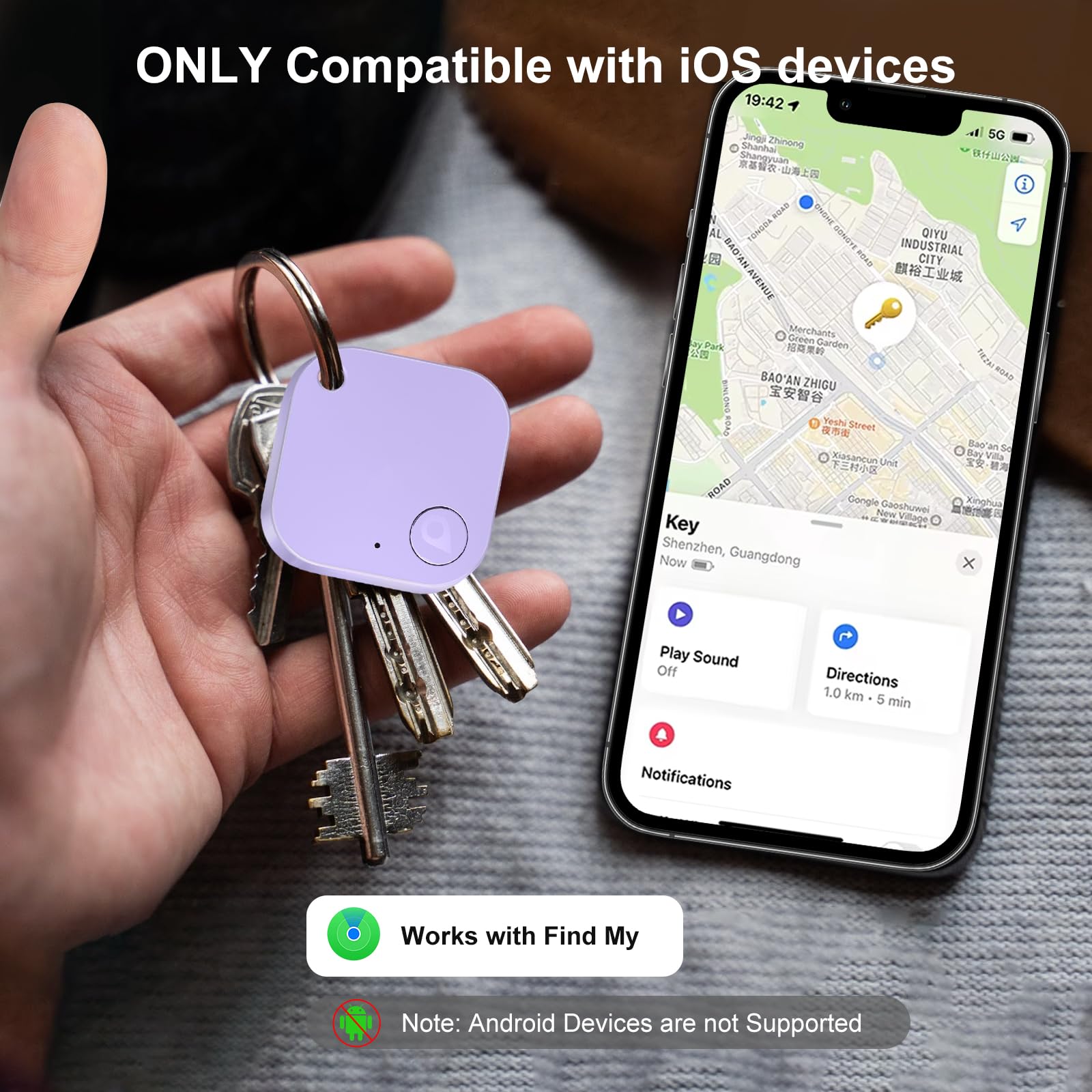 Tag tracker Bluetooth, confezione da 4, funziona con Apple Find My (solo iOS, non per Android), trova oggetti per chiavi, zaino, valigia, portafoglio, bagagli