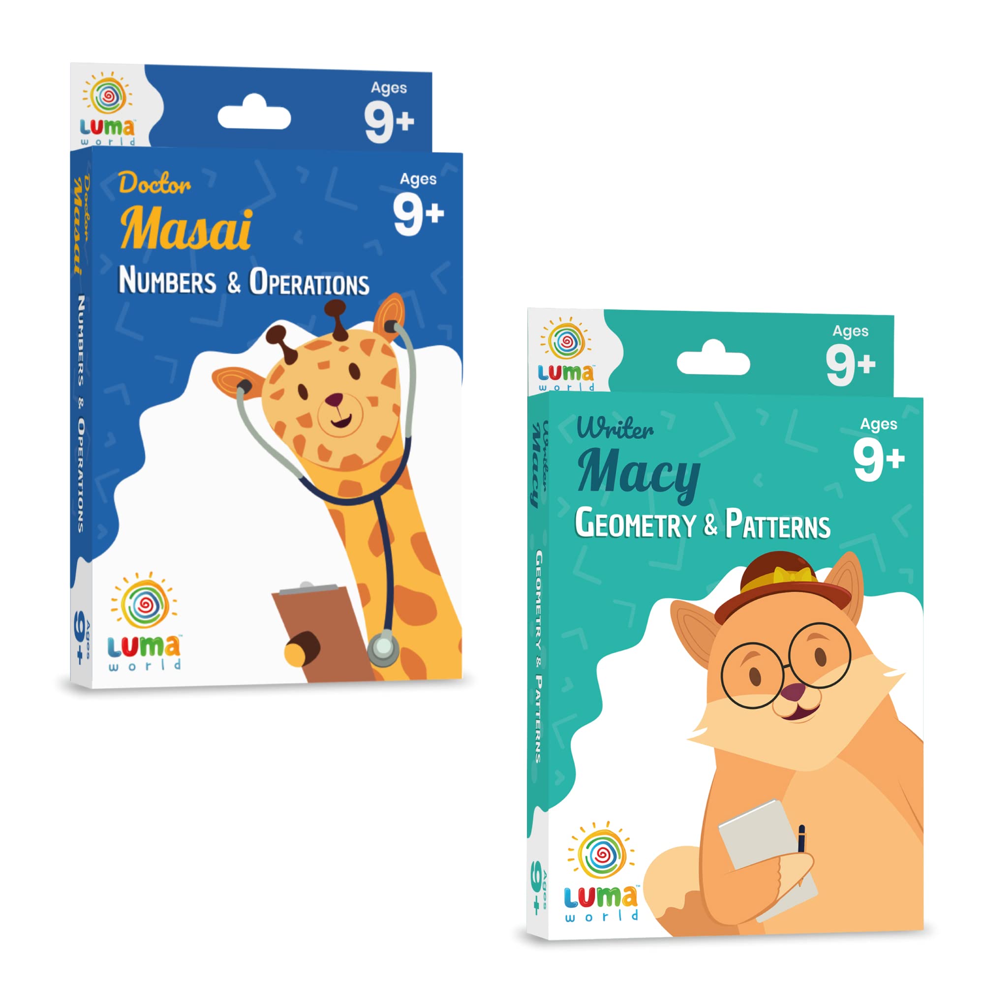 Luma World Math Flashcards Bundle, Doctor Masai and Writer Macy, Learn Grade 4 Numbers, Operations, Geometry, Gift Pack and Homeschool, 100 Cards in 1 Pack, Ages 9 and up