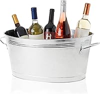 True Large Galvanized Metal Ice Bucket Tub - 6.3 Gallon Beverage Cooler for Parties, Beer Wine Soda, Rustic Drink Tub with Handles