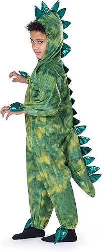 Dress Up America Disfraz de T-Rex para niños, disfraz de dinosaurio para niños y niñas, overol de dinosaurio verde