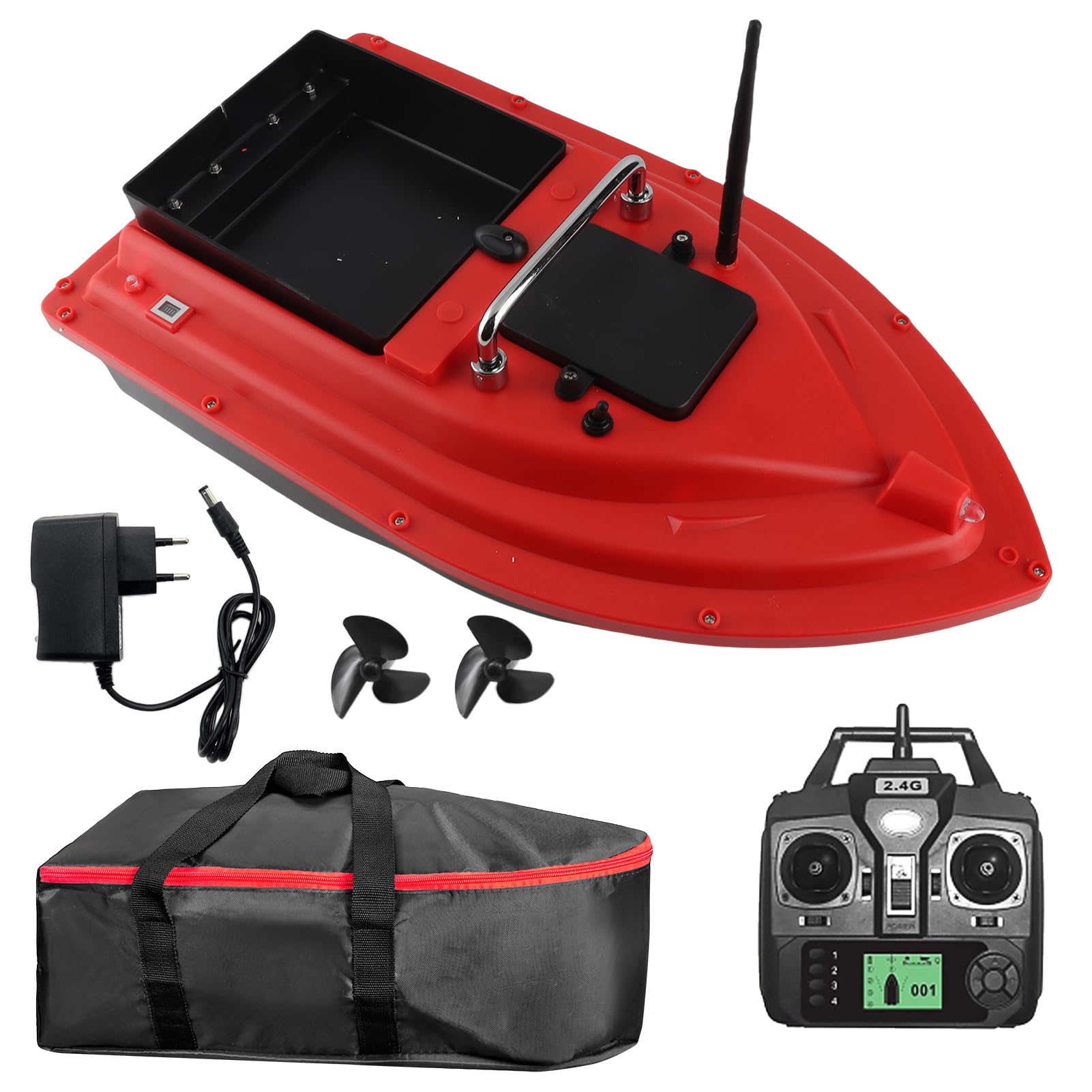 Kavolet Barca per esche da pesca telecomandata 500 m, carico 2 kg, con grande contenitore per esche automatiche, batteria ricaricabile da 12000 mAh