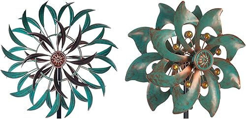 VEWOGARDEN Spinner de viento para exteriores de 63 x 13 pulgadas de 360 con estaca de metal + 37 x 10 pulgadas de doble hoja para decoraciĂłn de VEWOGARDEN Spinner de viento para exteriores de 63 x 13 pulgadas de 360 con estaca de metal + 37 x 10 pulgadas de doble hoja para decoraciĂłn de
