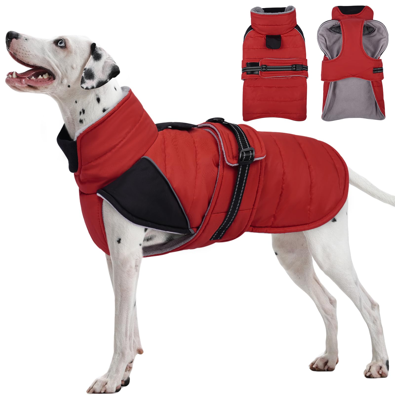 Lelepet Dog Winter Coat, Waterproof Warm Puppy Jacket with Reflective Strips, Fleece Lined