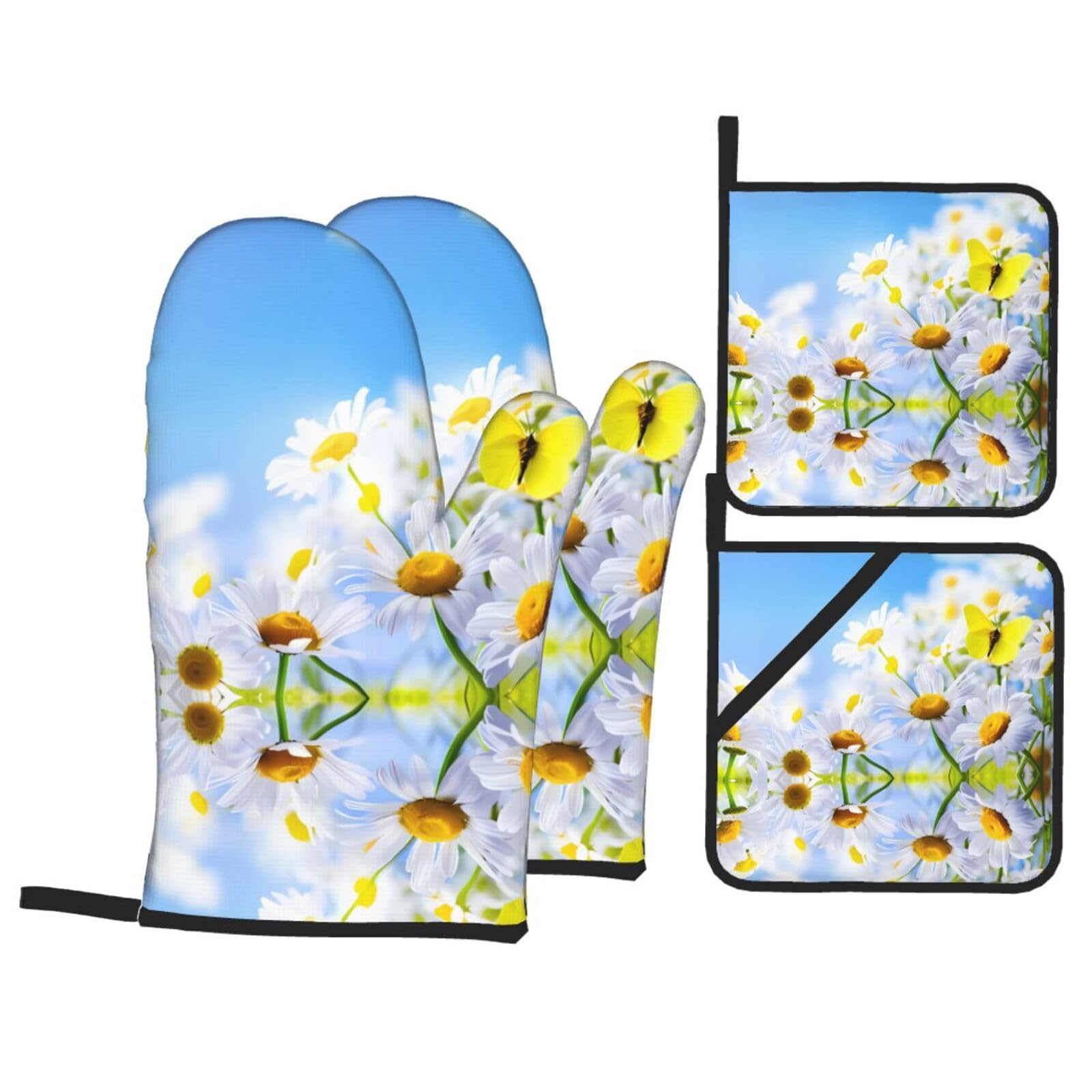 WHJSSF Butterfly On Daisy Prints 4-Piece Waterproof Oven Throws & Heat Resistant Pot Covers – Durable Kitchen Layers for Grilling & Baking