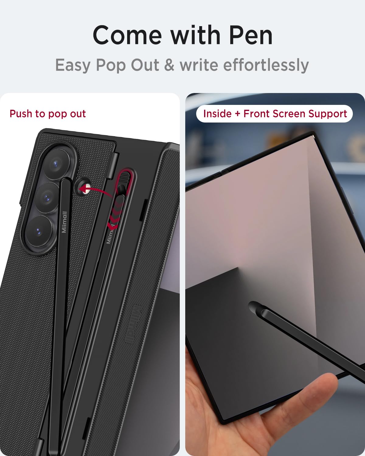 Miimall Custodia per Samsung Galaxy Z Fold 7 con S Pen, [protezione cerniera] [cavalletto pieghevole] [protezione schermo integrata], antiscivolo, sottile, resistente, antiurto, copertura integrale