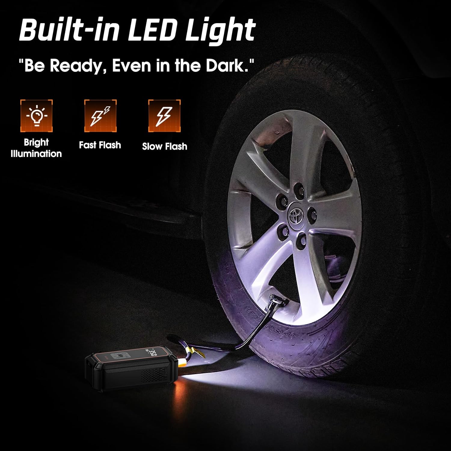 OlarHike Cordless Tire Inflator Portable Air Compressor, 150PSI Dual Power - 5400 mAh & 12V DC, Air Pump for Car Tires, Bike, Motorcycle, Bicycle, Electric Pump with LED Light & Digital Pressure Gauge - Image 11