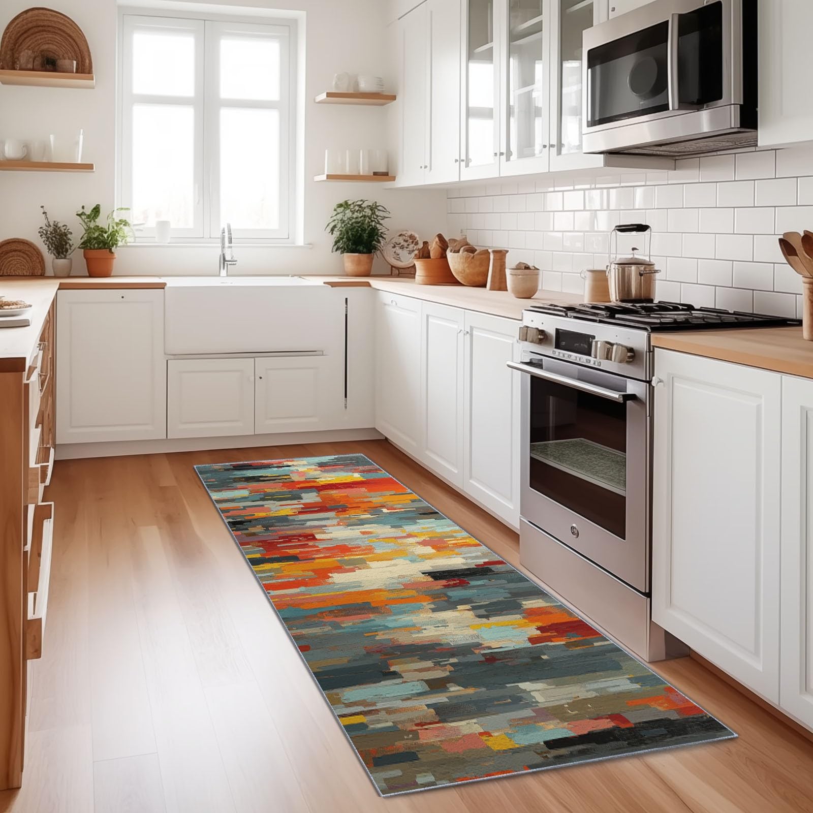 Tapis de couloir et salon design urbain abstrait multicolore doux