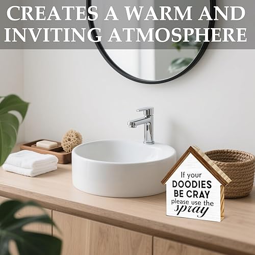 Miniatura 3 de Divertida decoración de baño, letrero de madera con forma de casa rústica para inodoro, decoración de baño de granja para estante de mesa