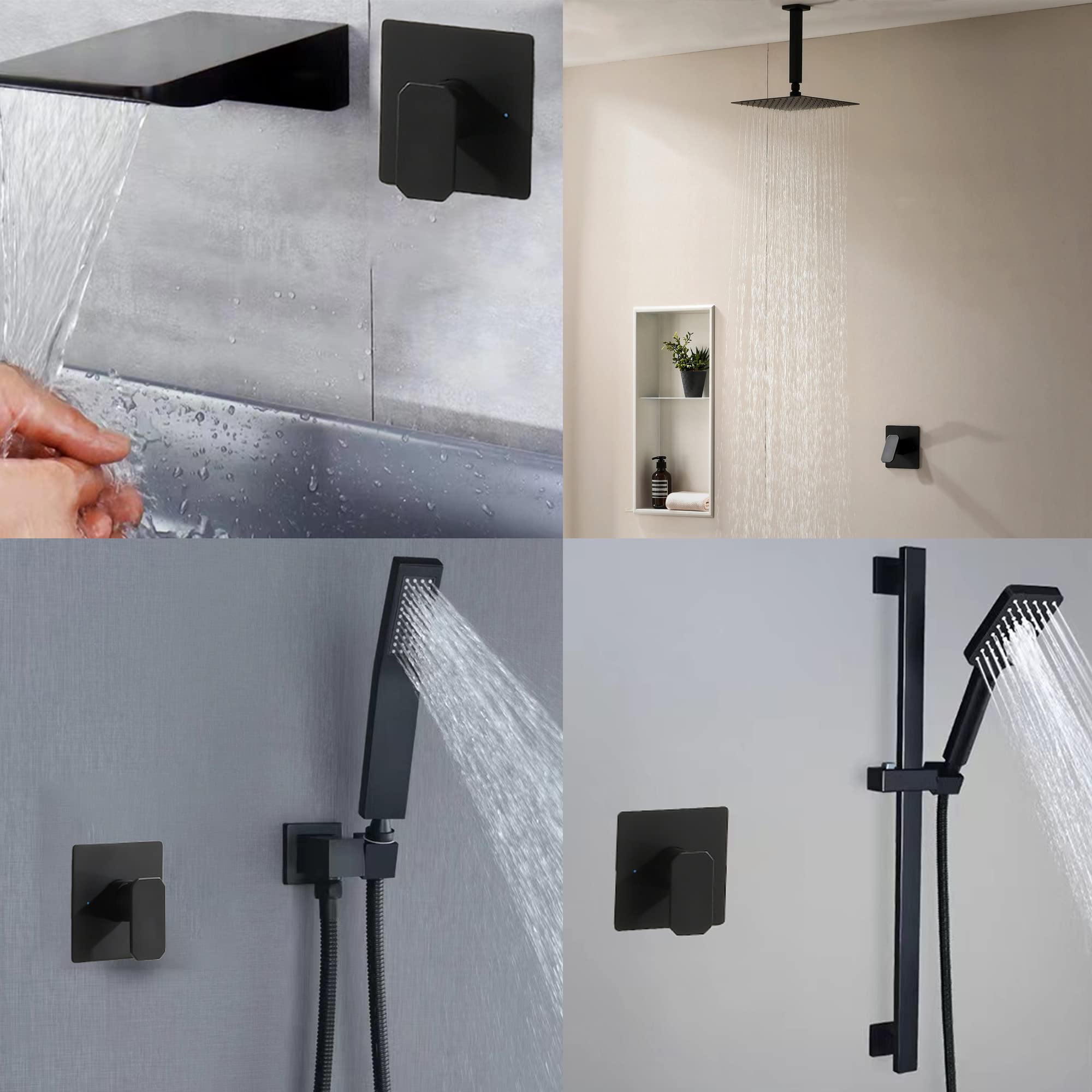 SUBEIXI Matte Black Shower Handle Valve ï¼ŒSquare Shower Mixing Valve Kit Single-Function Shower Faucet Rough-In Valve