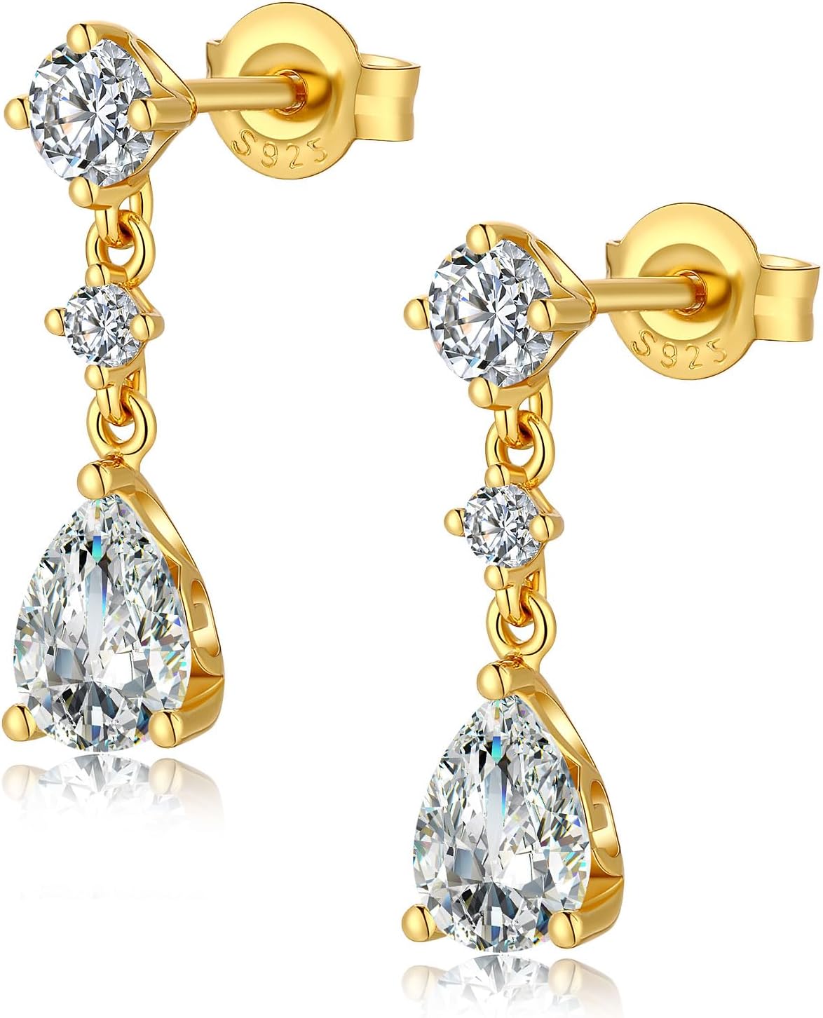 Dangel Drop Earrings for Women 18K Gold Simulated Diamond Stud Earrings Sterling Silver Cubic Zirconia Drop Earrings
