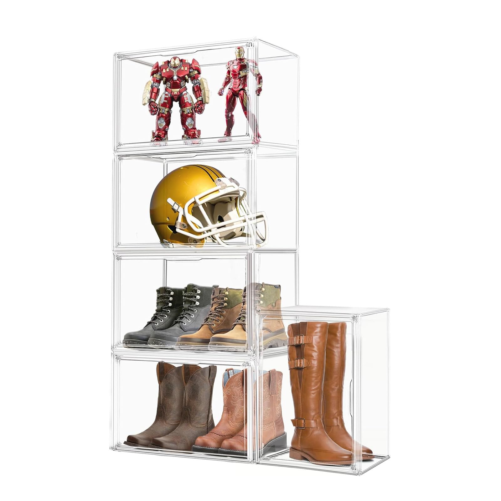 2pcs 45x33x33cm Vitrine en Transparent avec Boîte de Rangement Empilable | Madehay Vitrine Porte Magnétique pour Casque Modèle de Voiture Figurines d'action Objets de Collection, DIY