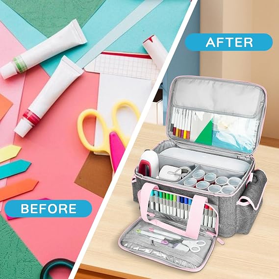Cricutt Joy Bag Convenient Travel Organizer with Dividers for Cricutt Machine Accessories and Various Supplies, Cricutt Storage Case, Sturdy Oxford Fabric (Pink)