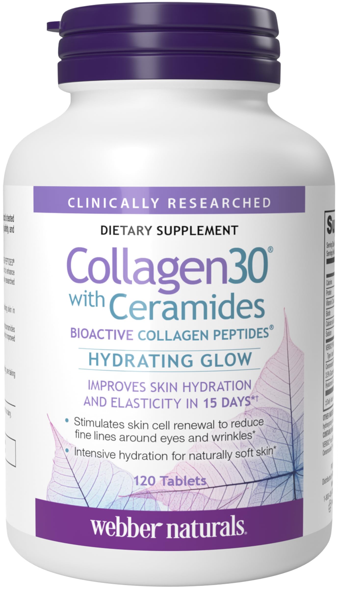 Collagen30 with Ceramides, Bioactive Collagen Peptides, 120 Tablets, Hydrating Glow, Helps Improve Skin Hydration, Elasticity & Smoothness, Non GMO, Dairy & Gluten Free