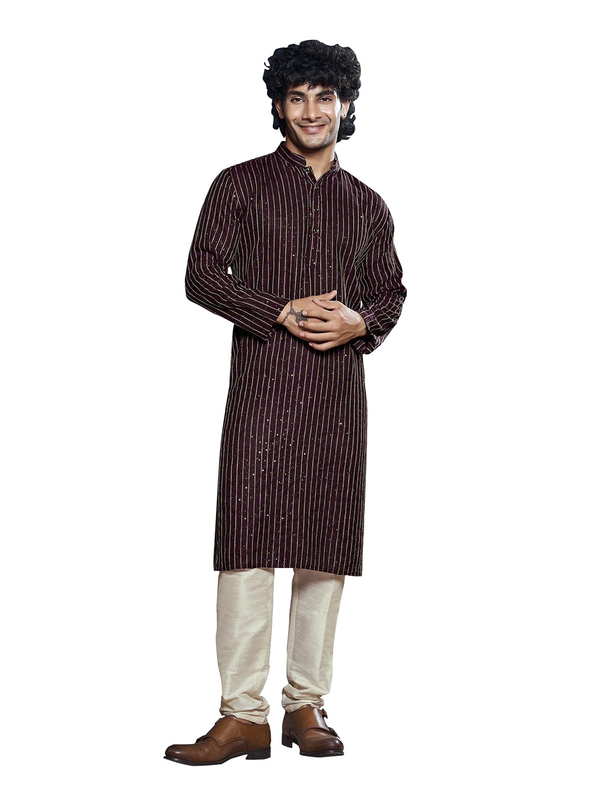 vardha Men's Viscose Kurta with Linear Sequin Pattern and Tailored Stitch and Festive Ready Fit | Kurta for Men-picture-14