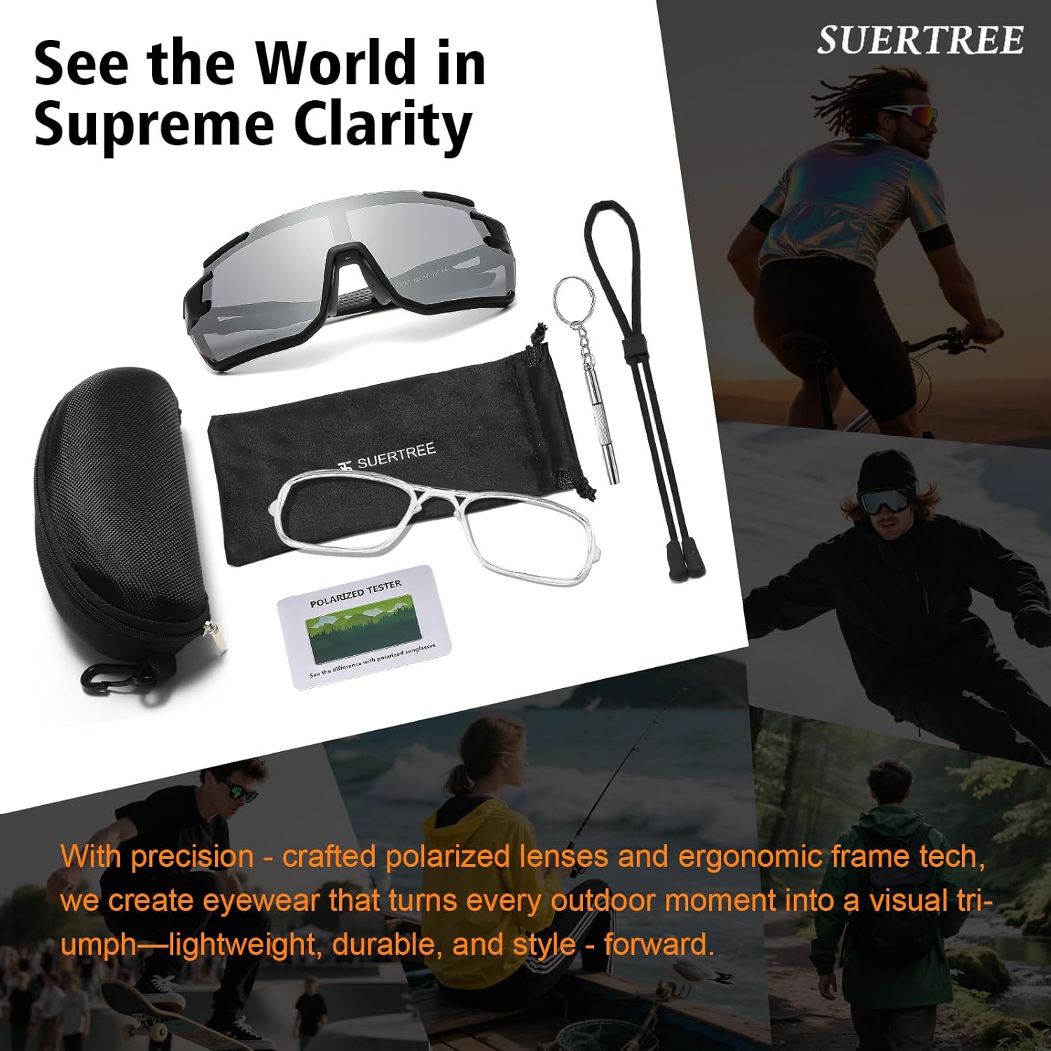 Suertree Polarized Cycling Sunglasses for Men Women UV Protection with Myopia Clip Baseball Biking Running MTB Sun Glasses - Image 6
