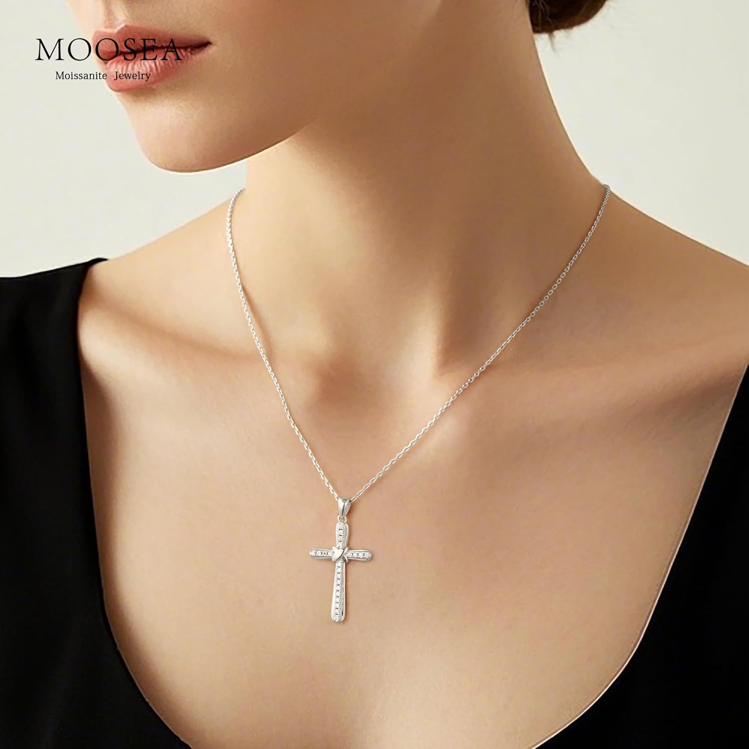 MOOSEA Moissanite Cross Necklace for Women, D Color VVS1 Clarity Lab Created Moissanite Necklace, 925 Sterling Silver Cross Necklaces, Anniversary Christian Gifts for Women - Image 5