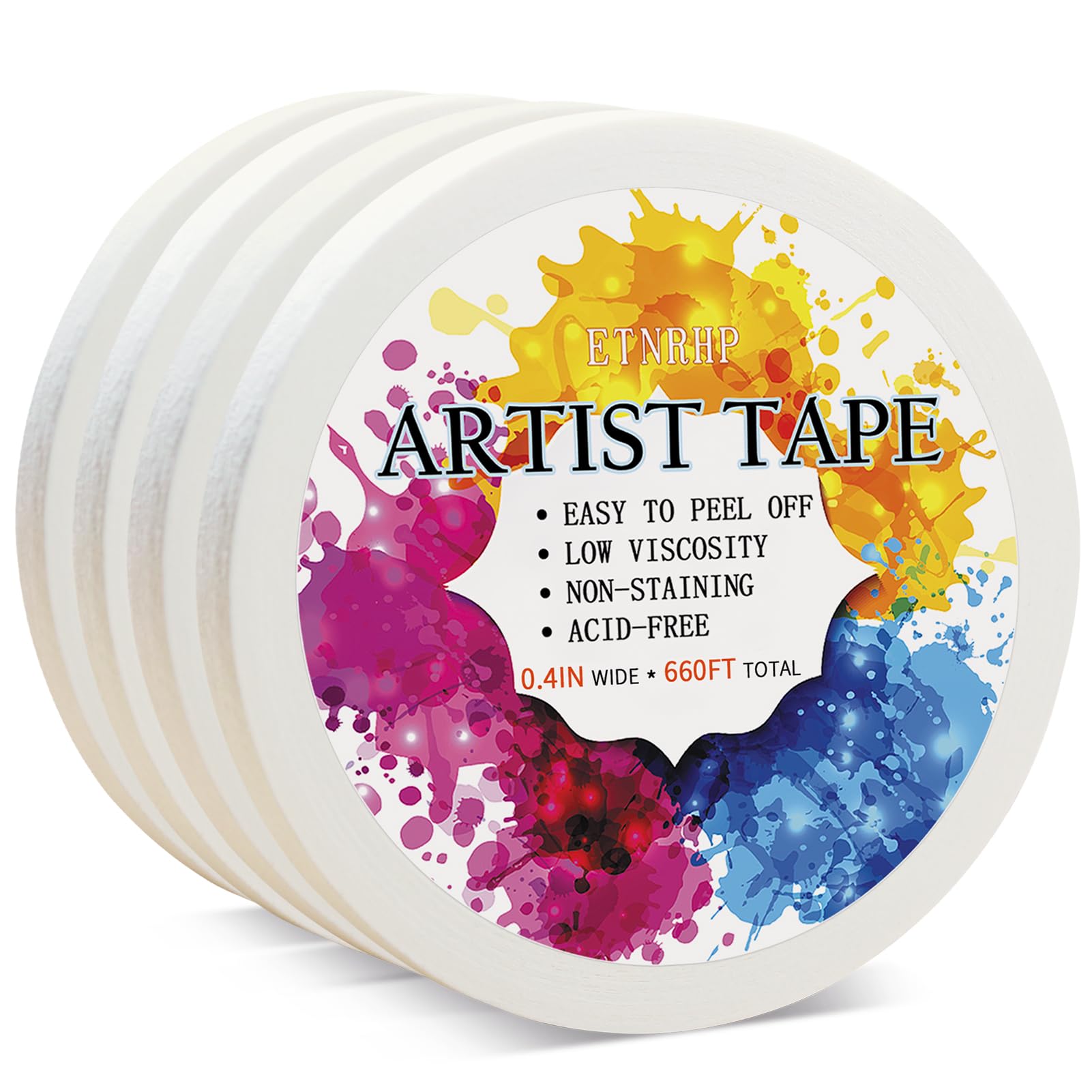 ETNRHP 4 Packs White Artist Tape for Watercolor Paper Drafting Art Low Tack Masking Tape Acid Free Painter Watercolor Tape for Painting Canvas Framing
