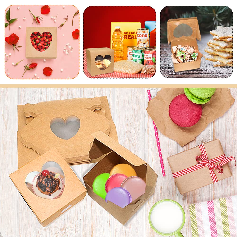 Boîtes Donuts Kraft 50 Pièces - 10.16x5.7cm Avec Fenêtre Transparente | Emballage Pâtisserie à Emporter