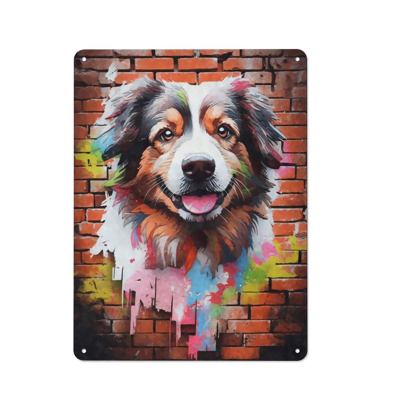 Junmoney Aussie Dog Graffiti Metal Sign 40X30cm With For Hallway Wall, Vintage Decor, For Garage, Workshop And Man Cave Decoration